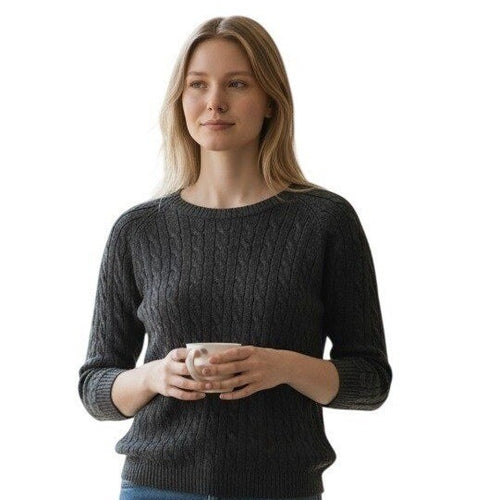Ann Taylor Black Cable Knit 75% Silk Sweater Top Size S