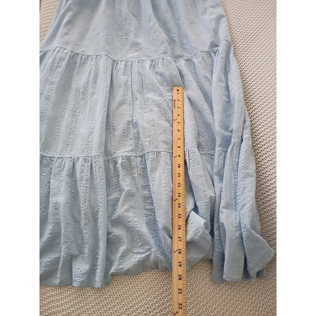 Market & Spruce Light Blue Tiered Maxi Dress XL V-Neck Flutter Sleeve Cotton Bld