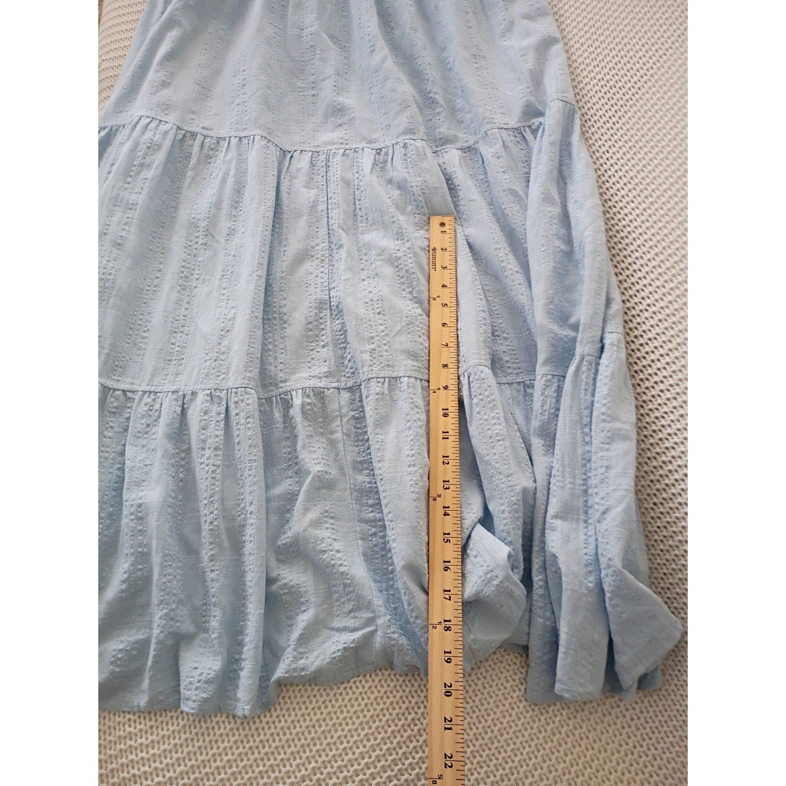 Market & Spruce Light Blue Tiered Maxi Dress XL V-Neck Flutter Sleeve Cotton Bld