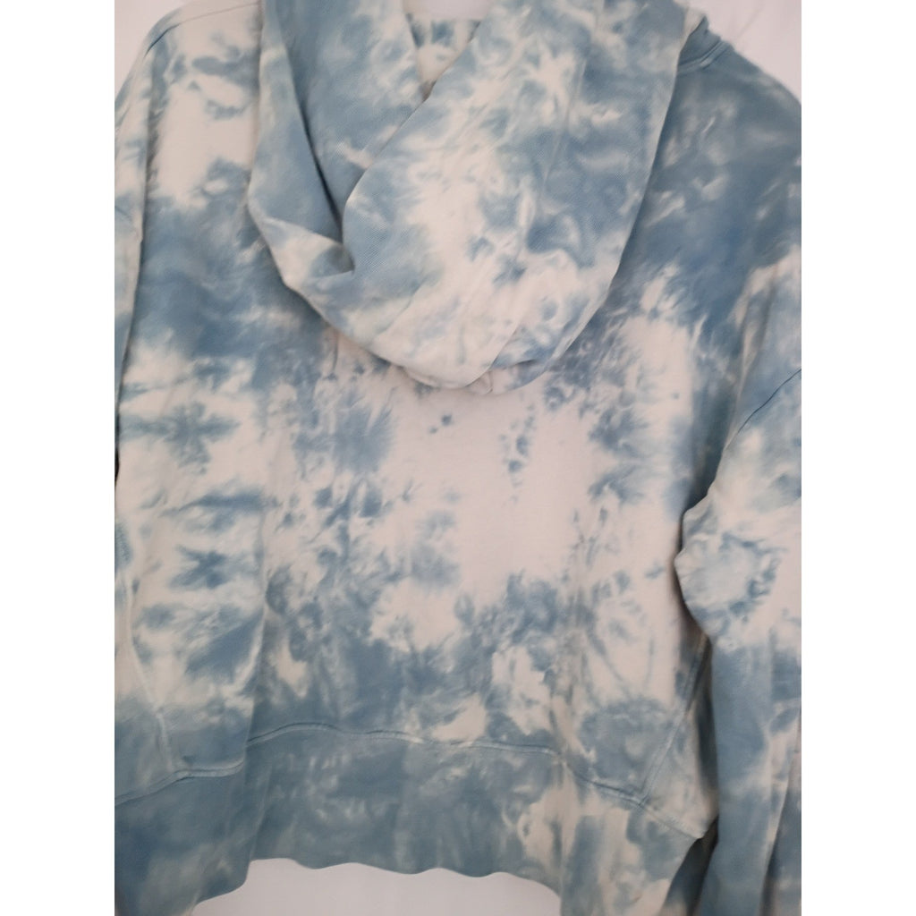 DANNIJO Tie Dye Hoodie 100% Cotton Cropped Sweatshirt Blue White Cotton XL