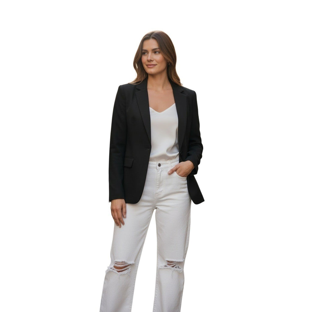 ZARA BASIC Black One Button Blazer Jacket Women US 6 Made in Morocco