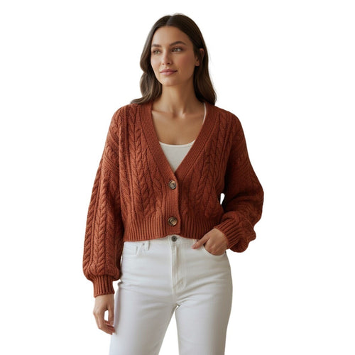 AEROPOSTALE Rust Cropped Cable Knit Cardigan Y2K Fairy Grunge Womens S