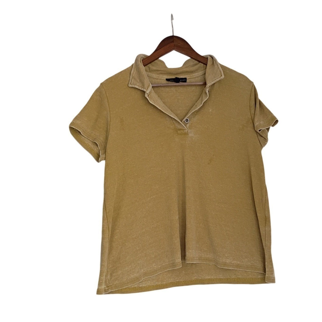 Jane + Delancey Mustard Ribbed Cotton Blend Polo Shirt M Classic Collar