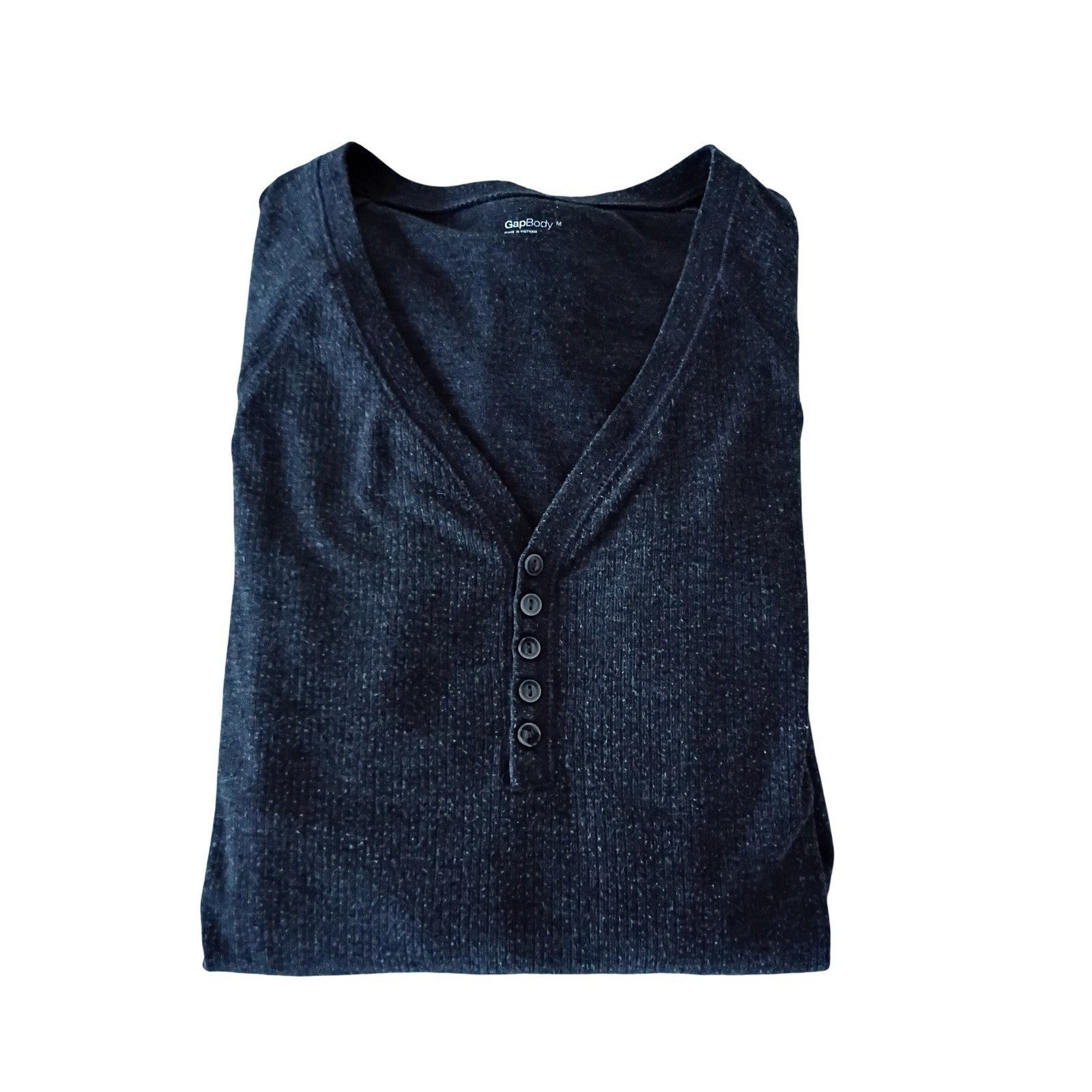 GapBody Charcoal Heather Henley V Neck Long Sleeve Top M Minimalist Loungewear