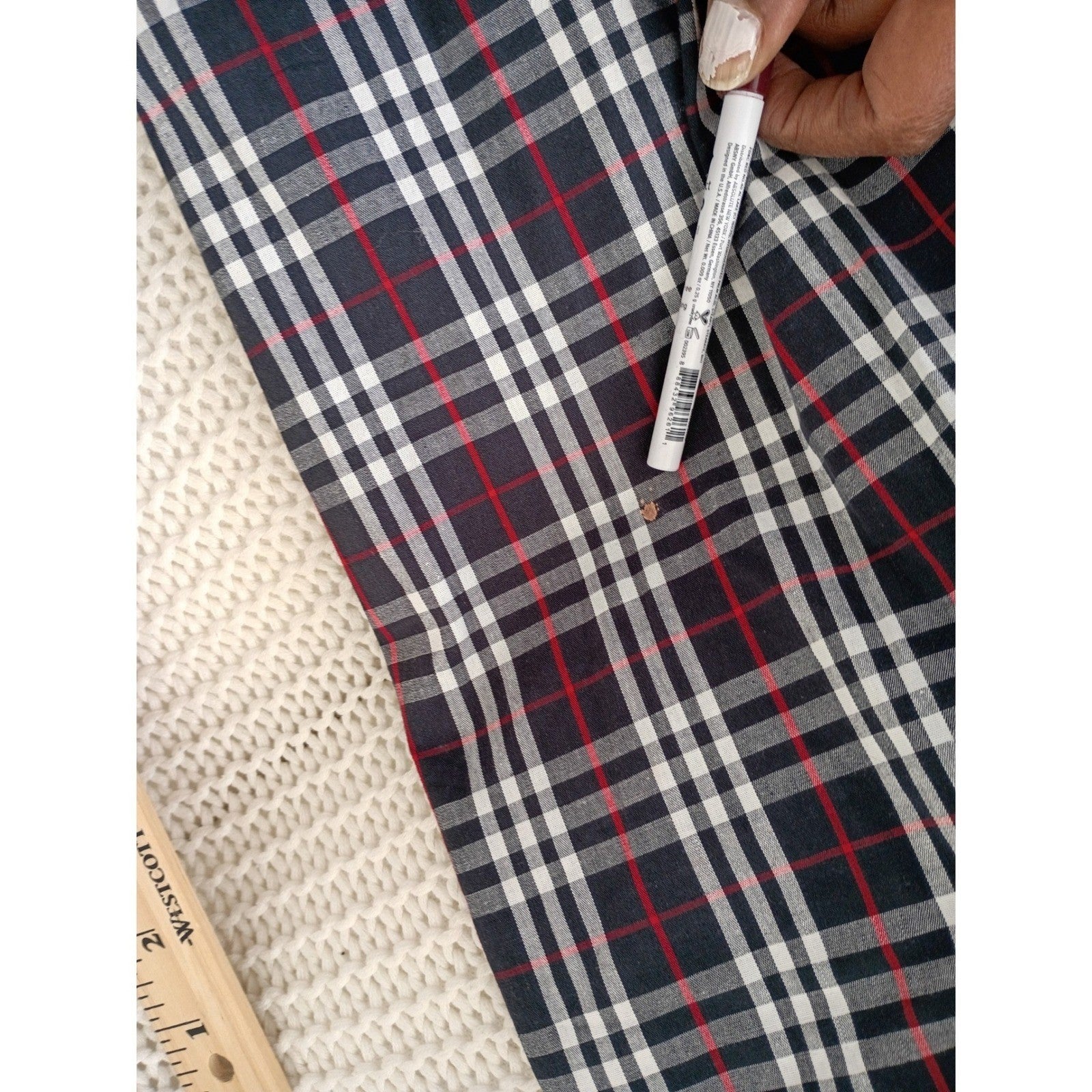 SPENSE Classic Black White Checkered Red Button Front Shirt Blouse L Casual Chic