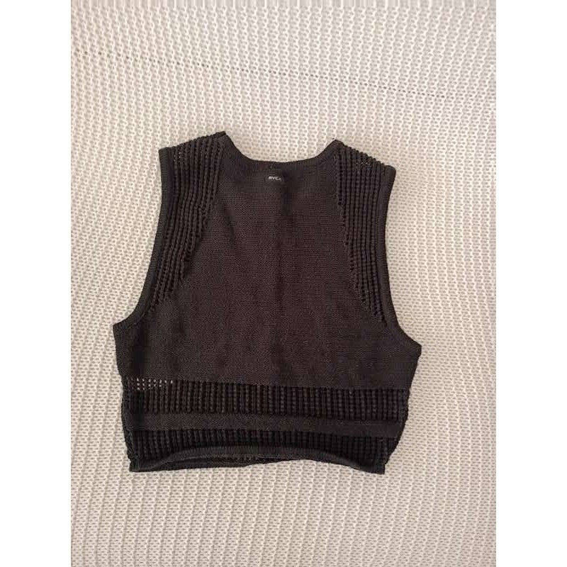 RVCA Charcoal Cable Knit Mesh Crop Tank Top XS Cotton Blend Boho Goth
