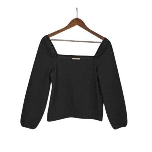Madewell Romantic Soft Girl Black Square Neck Puff Sleeve Top Fitted Knit S
