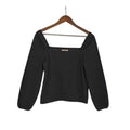 Madewell Romantic Soft Girl Black Square Neck Puff Sleeve Top Fitted Knit S
