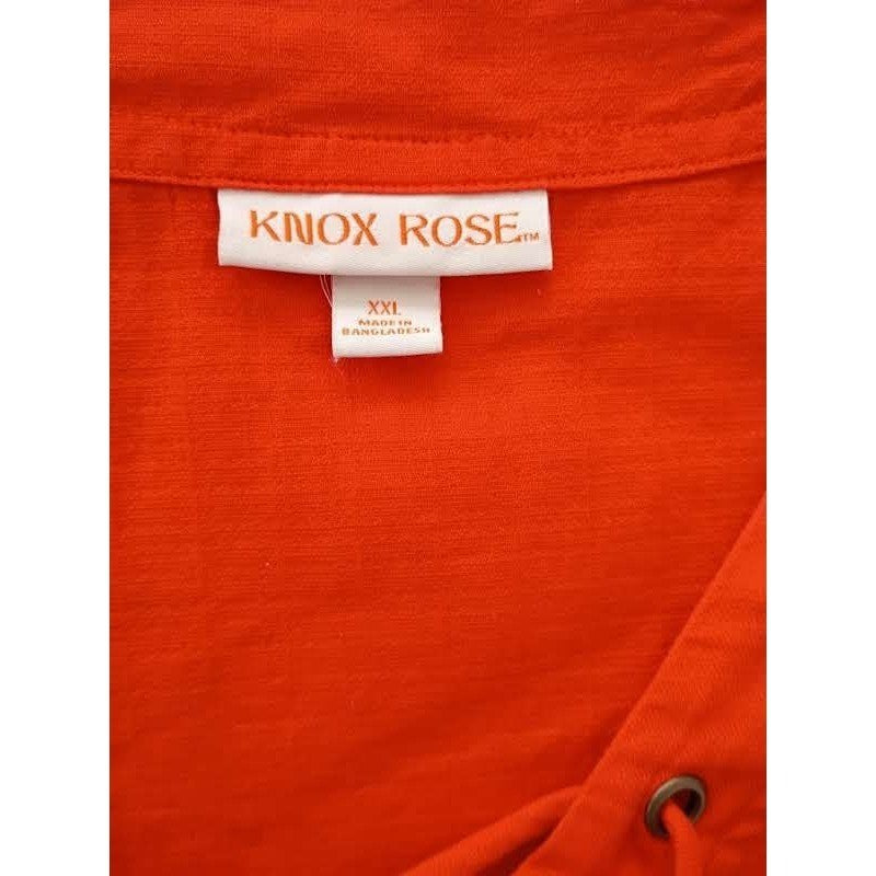 Knox Rose Red Lace Up 100% Cotton Bohemian Blouse  Fits L/ XL Short Slve V-Neck