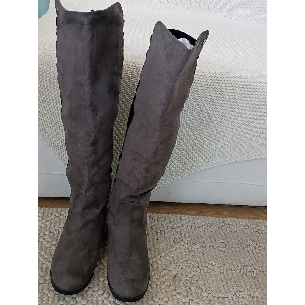 GUESS Womens Grey Black Stretch Over The Knee Flat Boots 8.5M $149