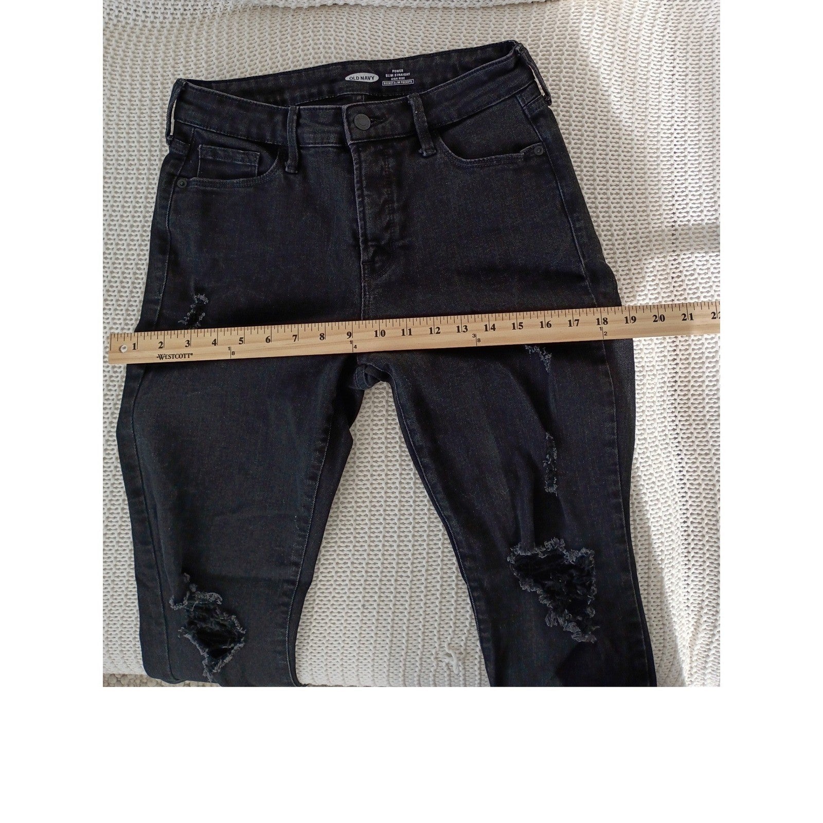 Old Navy Black Power Slim Straight High Rise Distressed Jeans Womens Size 6 / 28