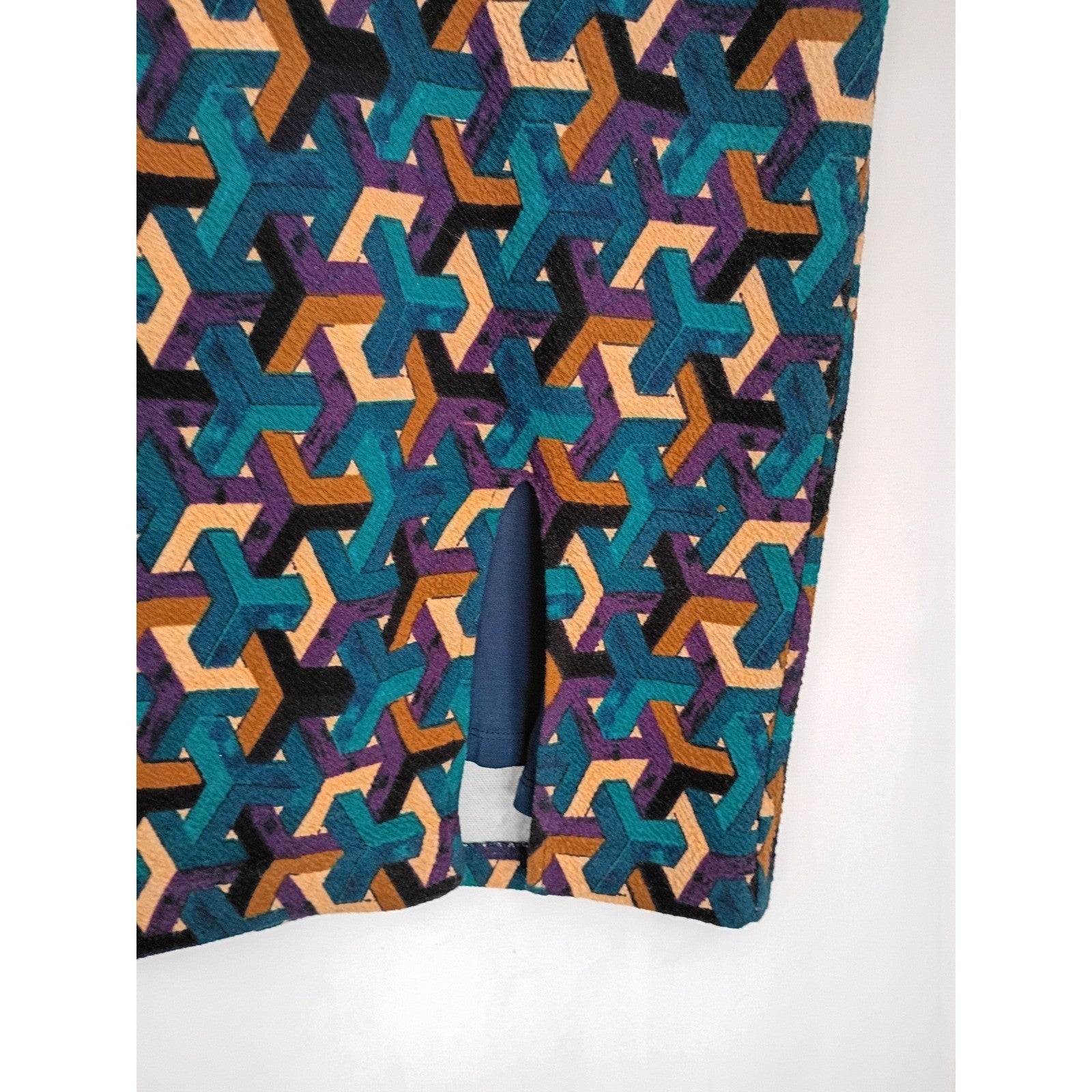 Maeve Anthropologie Geometric Optical Illusion Pencil Skirt Teal Purple Cotton S
