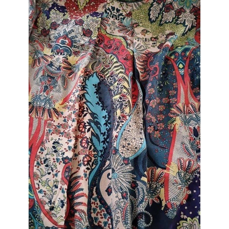 EAST INDIA COMPANY Paisley Print Viscose Midi Dress 3/4 Sleeve Elastic Waist