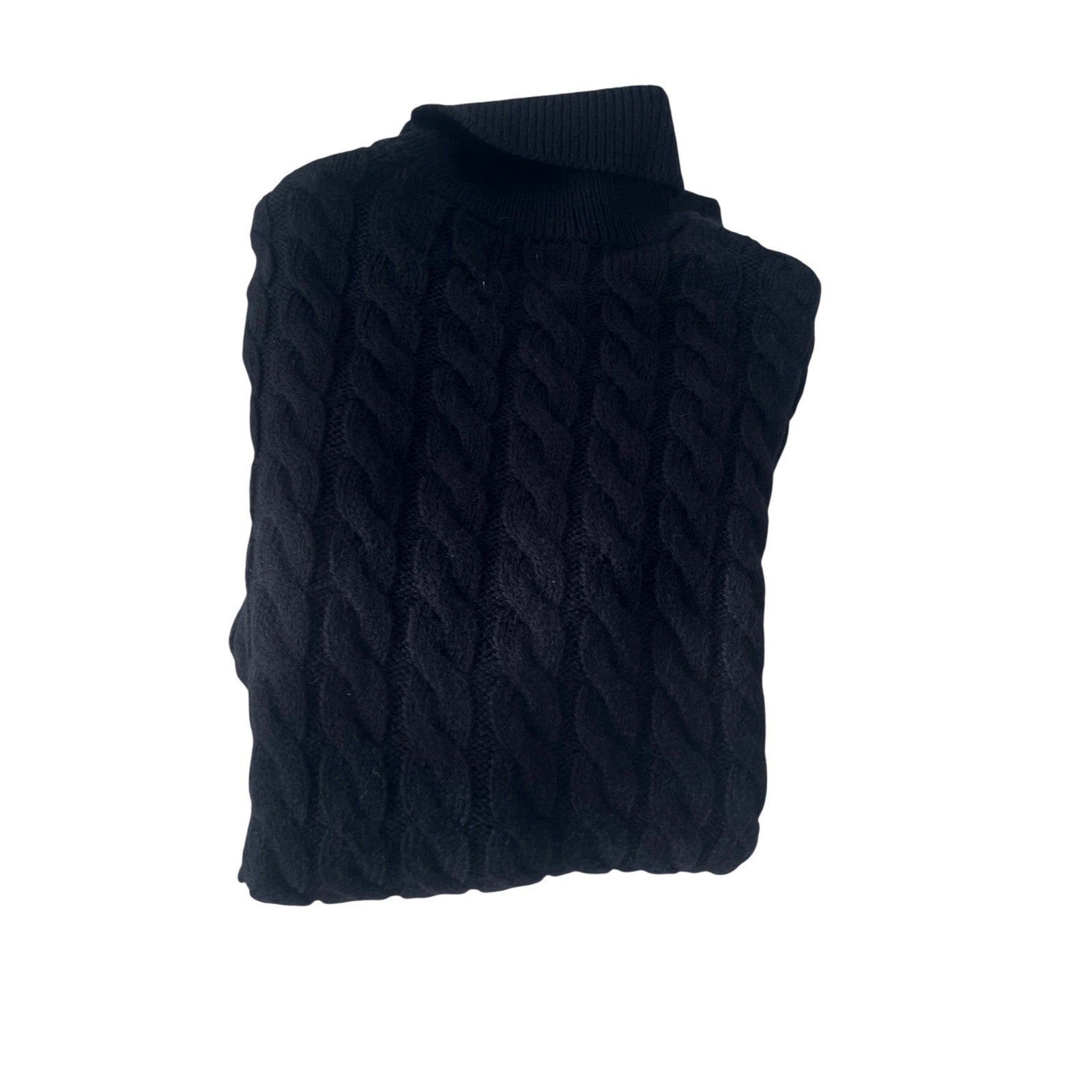 ZARA Black Cable Knit Fisherman Turtleneck Sweater 20% Wool Chunky Warm Winter M