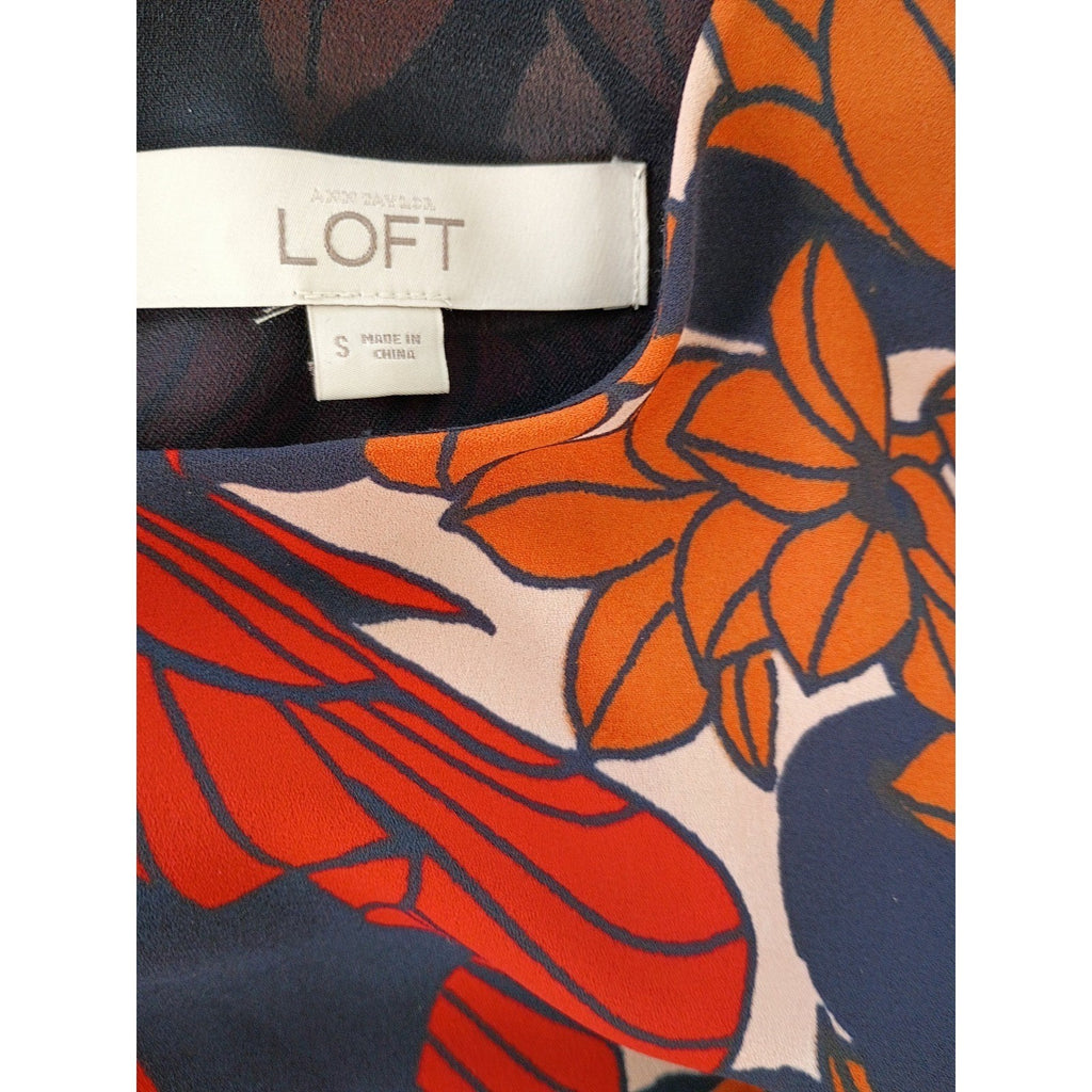 LOFT Poppy Floral Flutter Sleeve Tie Waist Mini Dress S Black Orange Boho Summer