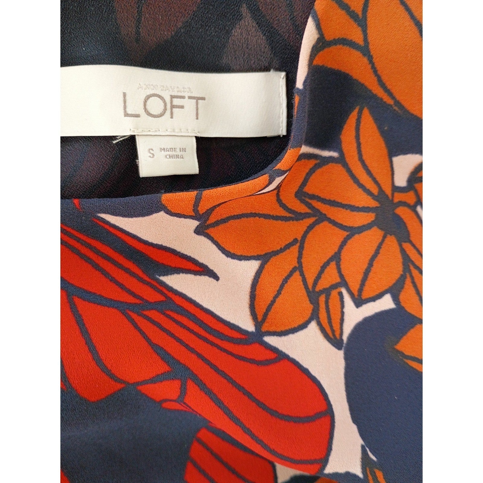 LOFT Poppy Floral Flutter Sleeve Tie Waist Mini Dress S Black Orange Boho Summer
