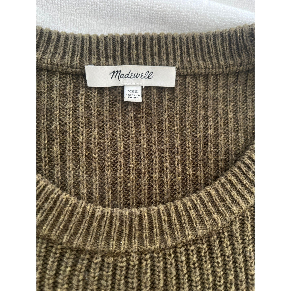 Madewell Olive Green Ribbed Pocket Sweater Cotton Blend Long Sleeve Minimalist S