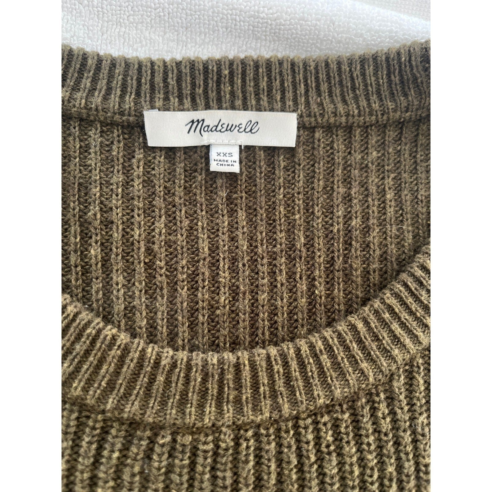 Madewell Olive Green Ribbed Pocket Sweater Cotton Blend Long Sleeve Minimalist S