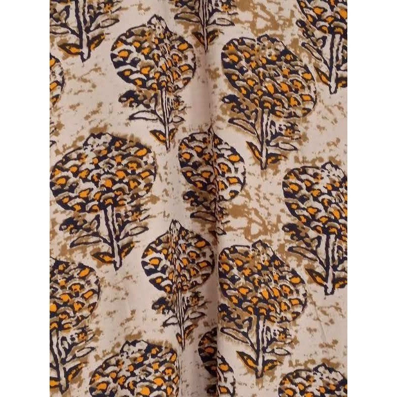 NWT RHEA Earthy Tan Orange Floral Tree Shift Dress S/M Artisan Boho Viscose