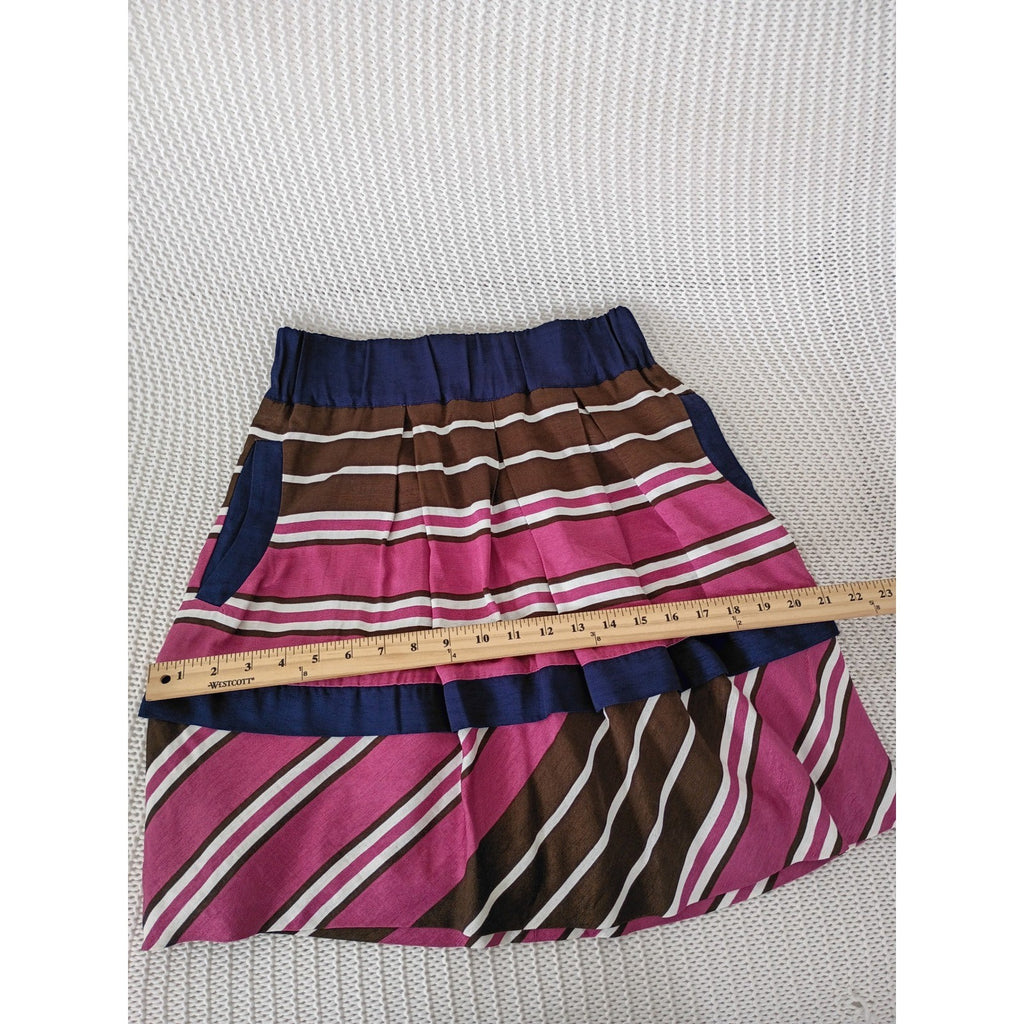 Maeve Anthropologie Striped Mini Skirt Pink Brown Navy Blue Fits S Elastic Waist