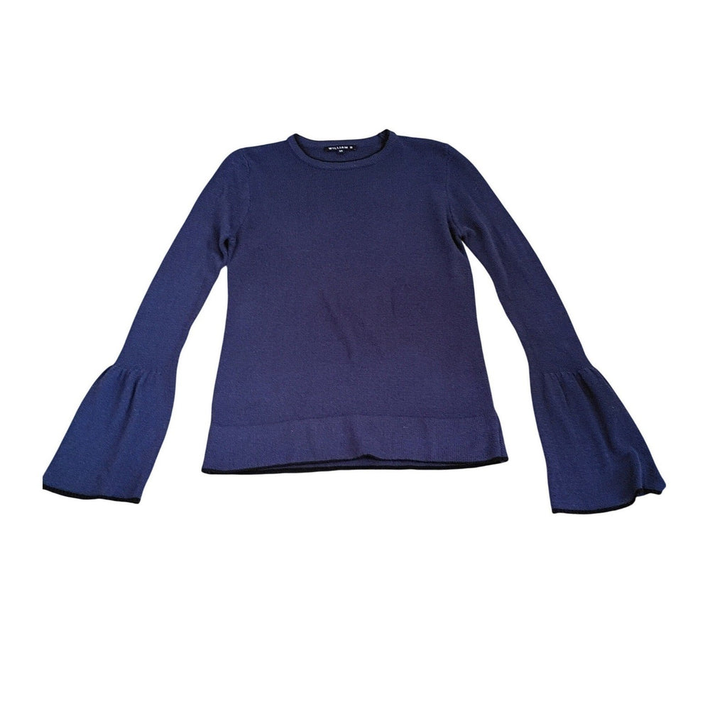 William B Bell Sleeve Knit Sweater Navy Blue Boho Flowy Pullover Womens M