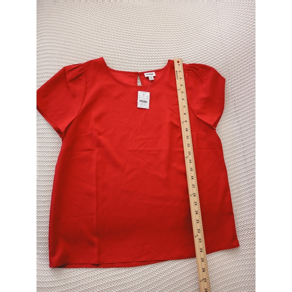 J.Crew NWT Red Short Sleeve Blouse Keyhole Back Top M Classic Minimalist $70
