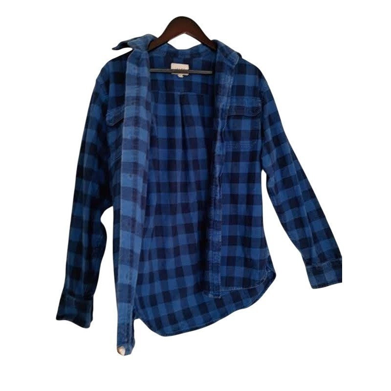 Jachs NY Cozy 100% Cotton Blue Plaid Flannel Shirt Button Up Long Sleeve Mens M
