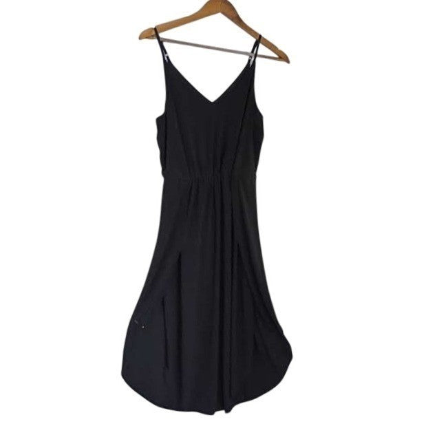 1.STATE Black Wrap Dress S NWOT Tulip Hem Midi VNeck Stretch Cocktail Minimalist
