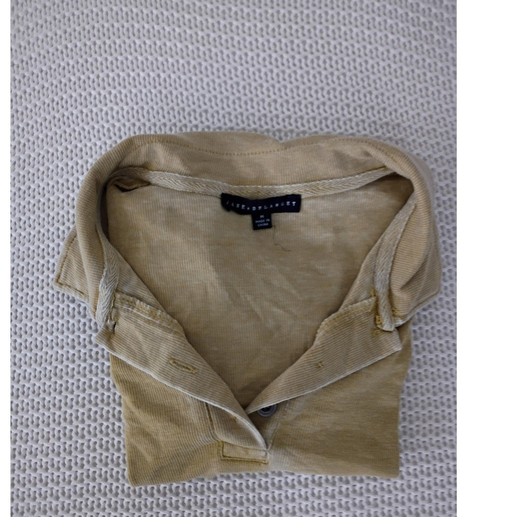Jane + Delancey Mustard Ribbed Cotton Blend Polo Shirt M Classic Collar