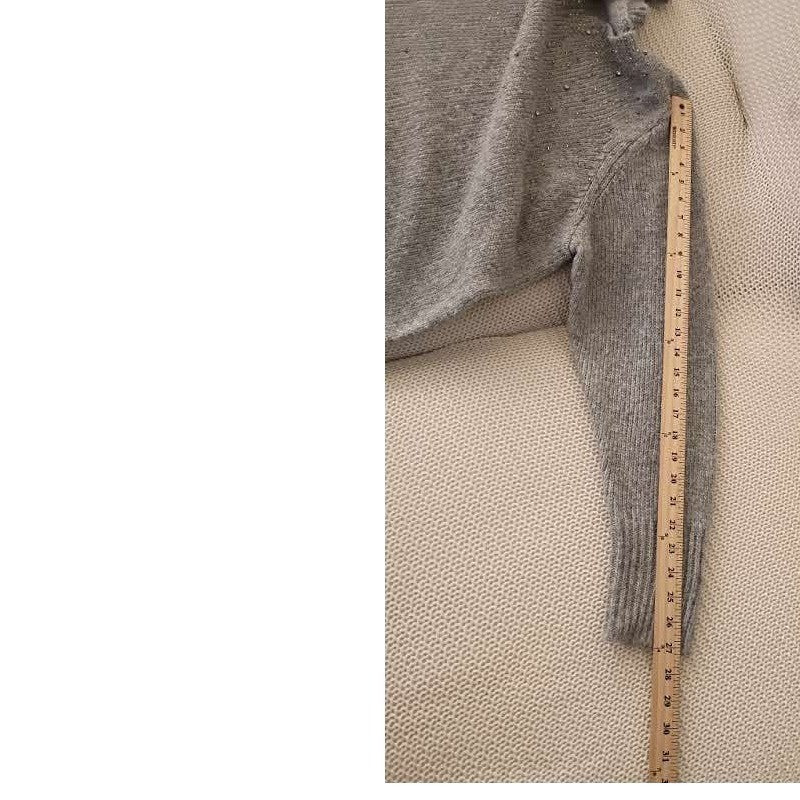 Lane Bryant NWT Sweater Plus Sz 22-24 Gray Sparkle Bead Crew Neck Long Sleeve