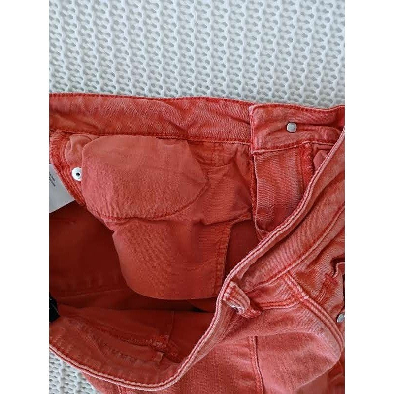 Bebe Heartbreaker Skinny Jeans 29x28 Coral Ornge Distressed Shredded Y2K McBling