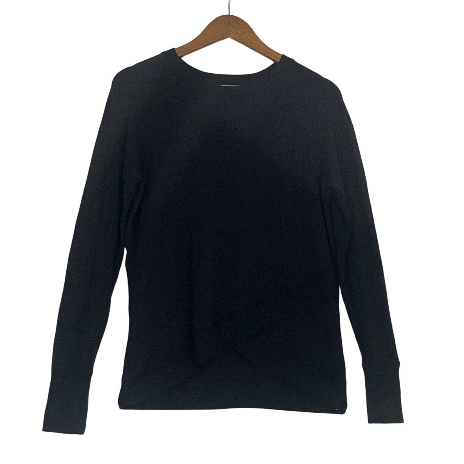 ATHLETA Black Wrap Front Long Sleeve Top S Modal Spandex Retro-Chic