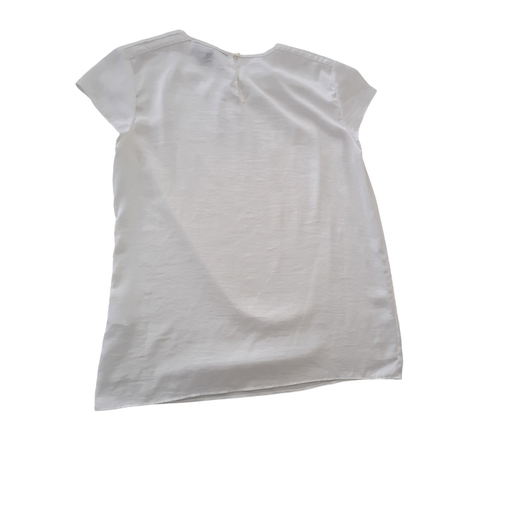 Banana Republic White Cotton Sheer Pleated Cap Sleeve Blouse Top Size S