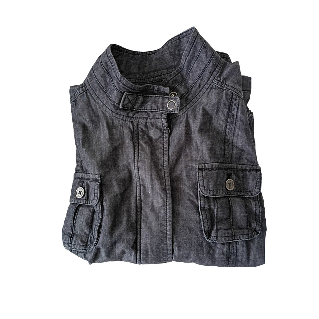 Calvin Klein Utility Jacket 100% Cotton L Charcoal Gray Button Drawstring Waist