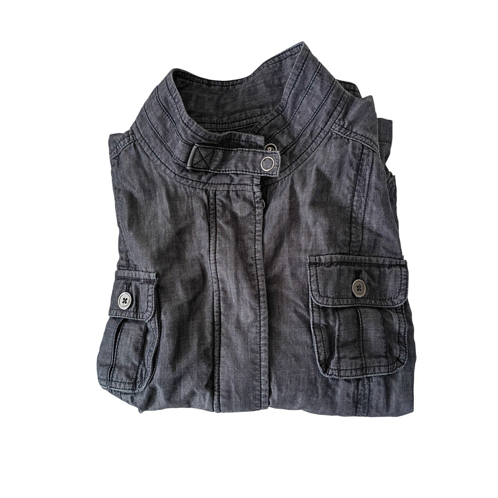 Calvin Klein Utility Jacket 100% Cotton L Charcoal Gray Button Drawstring Waist
