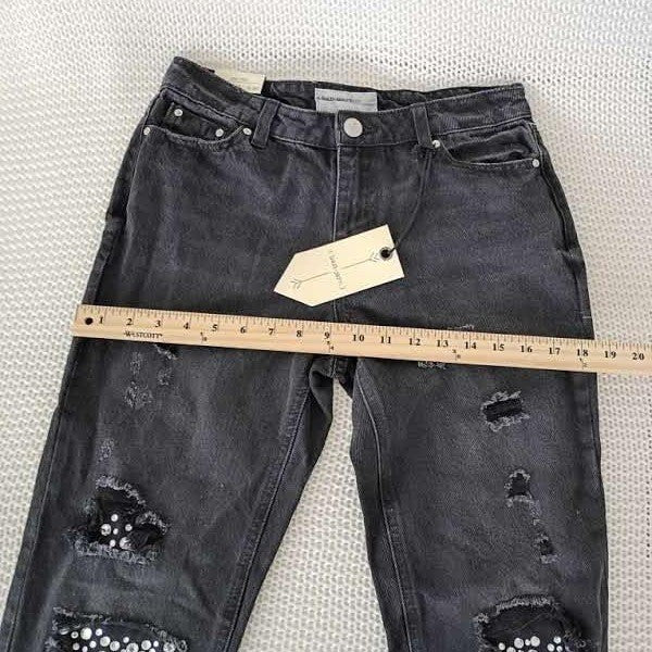 Banjara NWT Y2K Studded Embellished Distressed Raw Hem Jeans 27x28 Rocker Chic