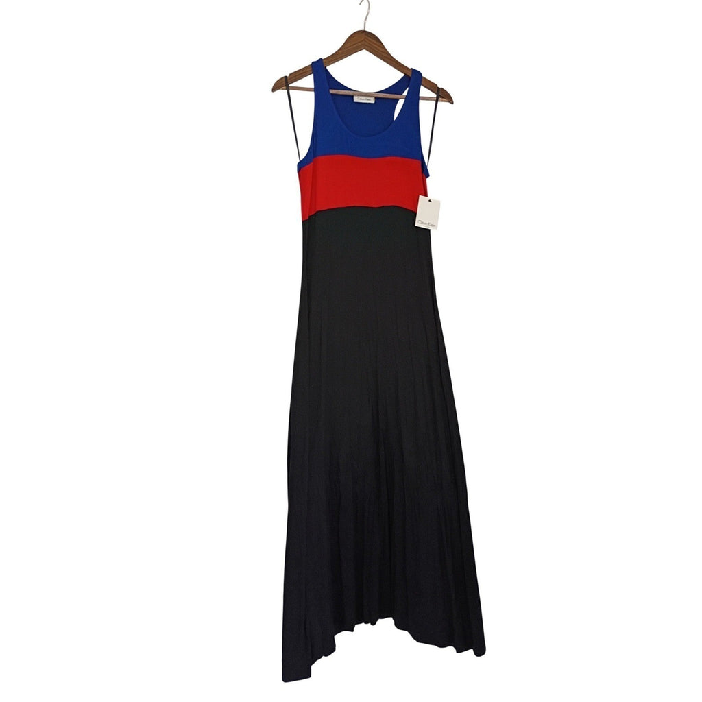 Calvin Klein Colorblock Maxi Dress Blue Red Black Sleeveless NWT 6/Small  Bold