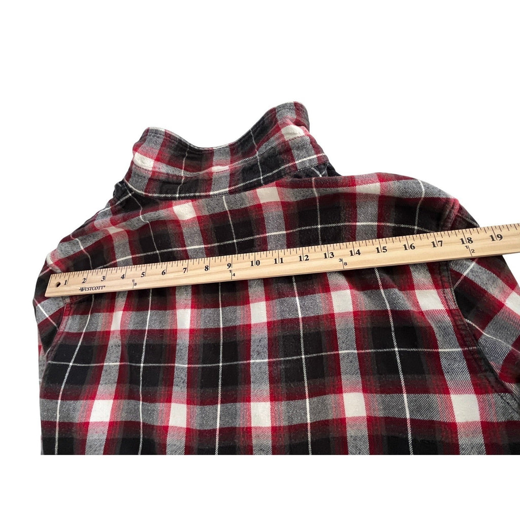 Red Black White Plaid Flannel Shirt 100% Cotton Heritage Prep Fit Large