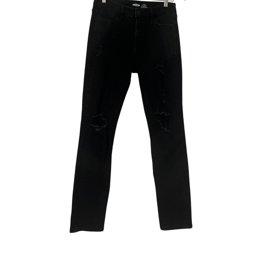 Old Navy Black Power Slim Straight High Rise Distressed Jeans Womens Size 6 / 28