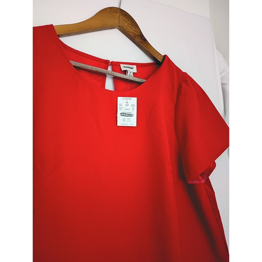 J.Crew NWT Red Short Sleeve Blouse Keyhole Back Top M Classic Minimalist $70