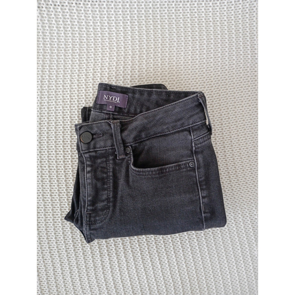 NYDJ Marilyn Straight Leg Jeans Faded Black Lift Tuck Technology 26x28 High Rise