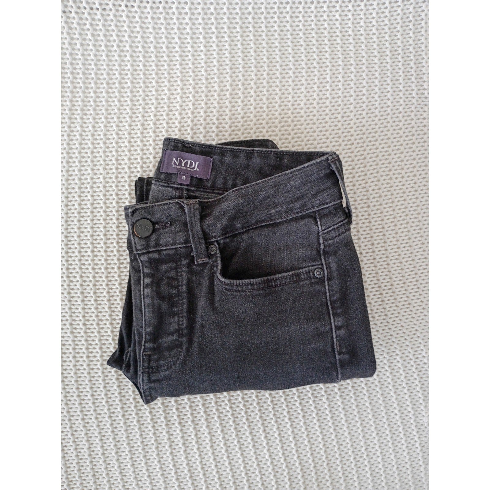 NYDJ Marilyn Straight Leg Jeans Faded Black Lift Tuck Technology 26x28 High Rise