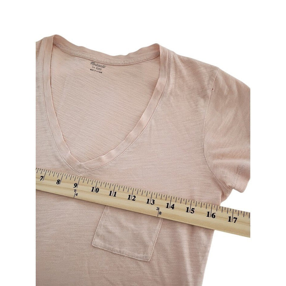 Madewell Blush Pink V Neck Pocket Tee 100% Cotton Minimalist  Basic Fits Small