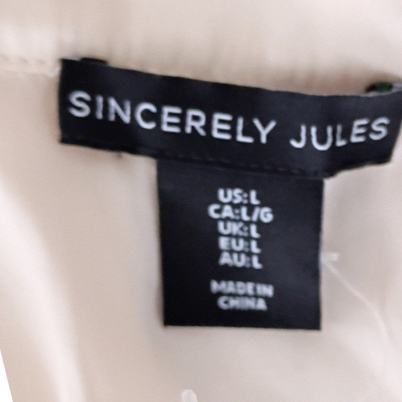 Sincerely Jules Elegant Feminine Cream Drape Front Bodysuit L Long Sleeve NWOT