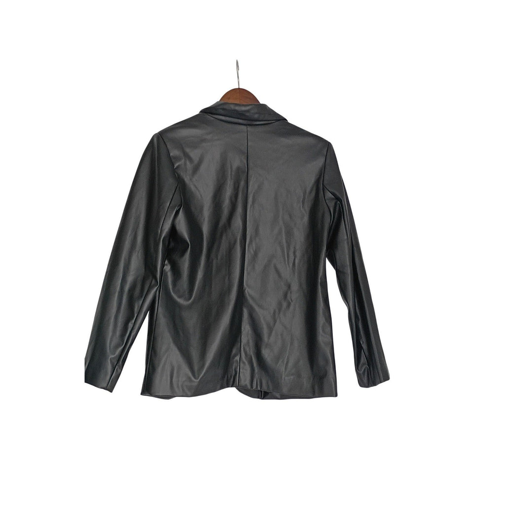 BCBGeneration Black Faux Leather Blazer Jacket S Small 38 Single Button Y2K Chic
