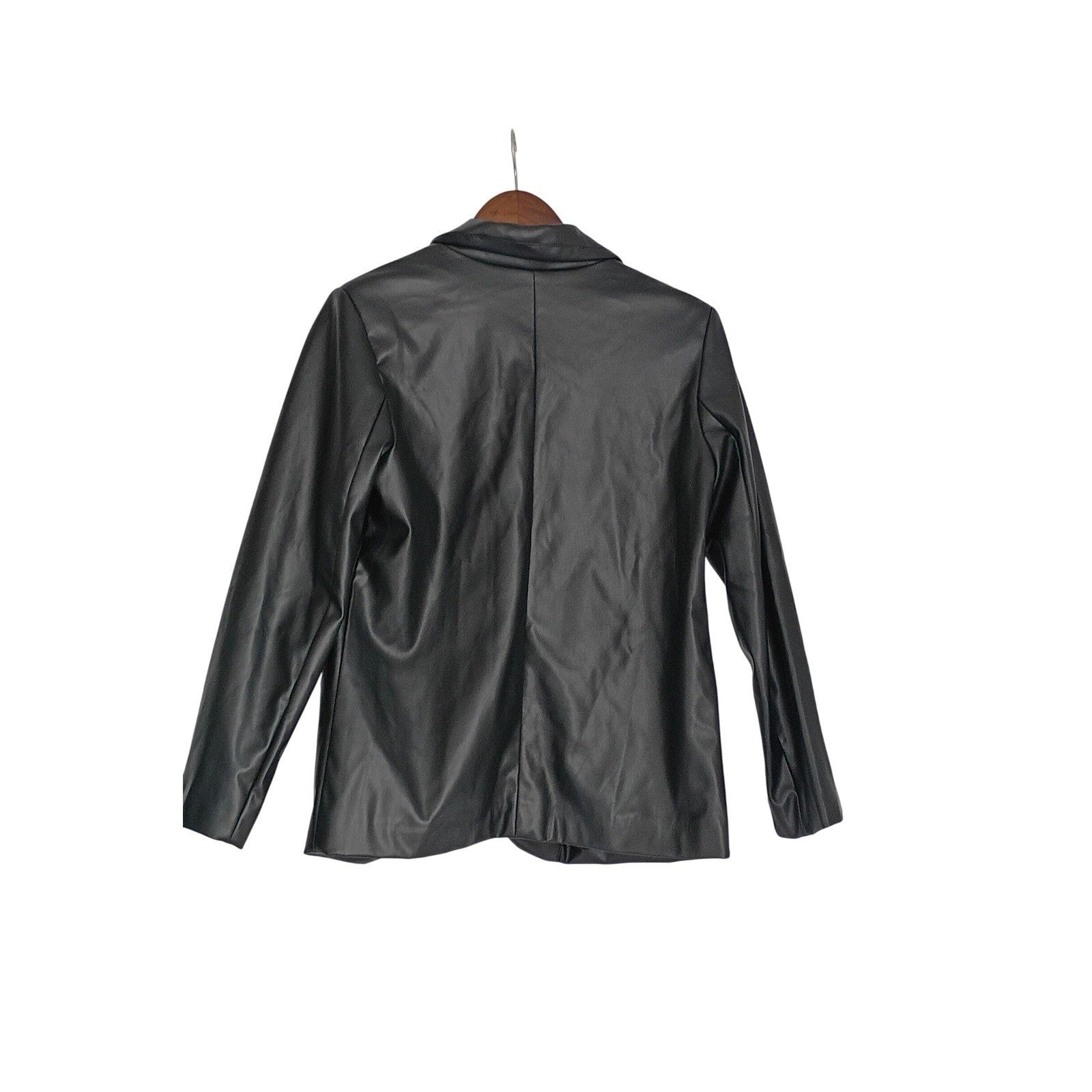BCBGeneration Black Faux Leather Blazer Jacket S Small 38 Single Button Y2K Chic