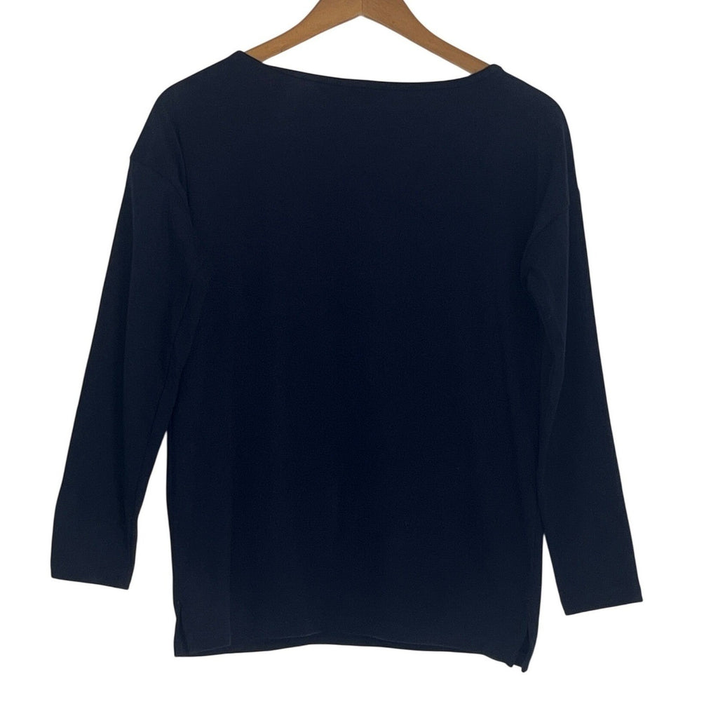 Talbots 100% Cotton Navy Blue Long Sleeve Button Shoulder Top Size SP