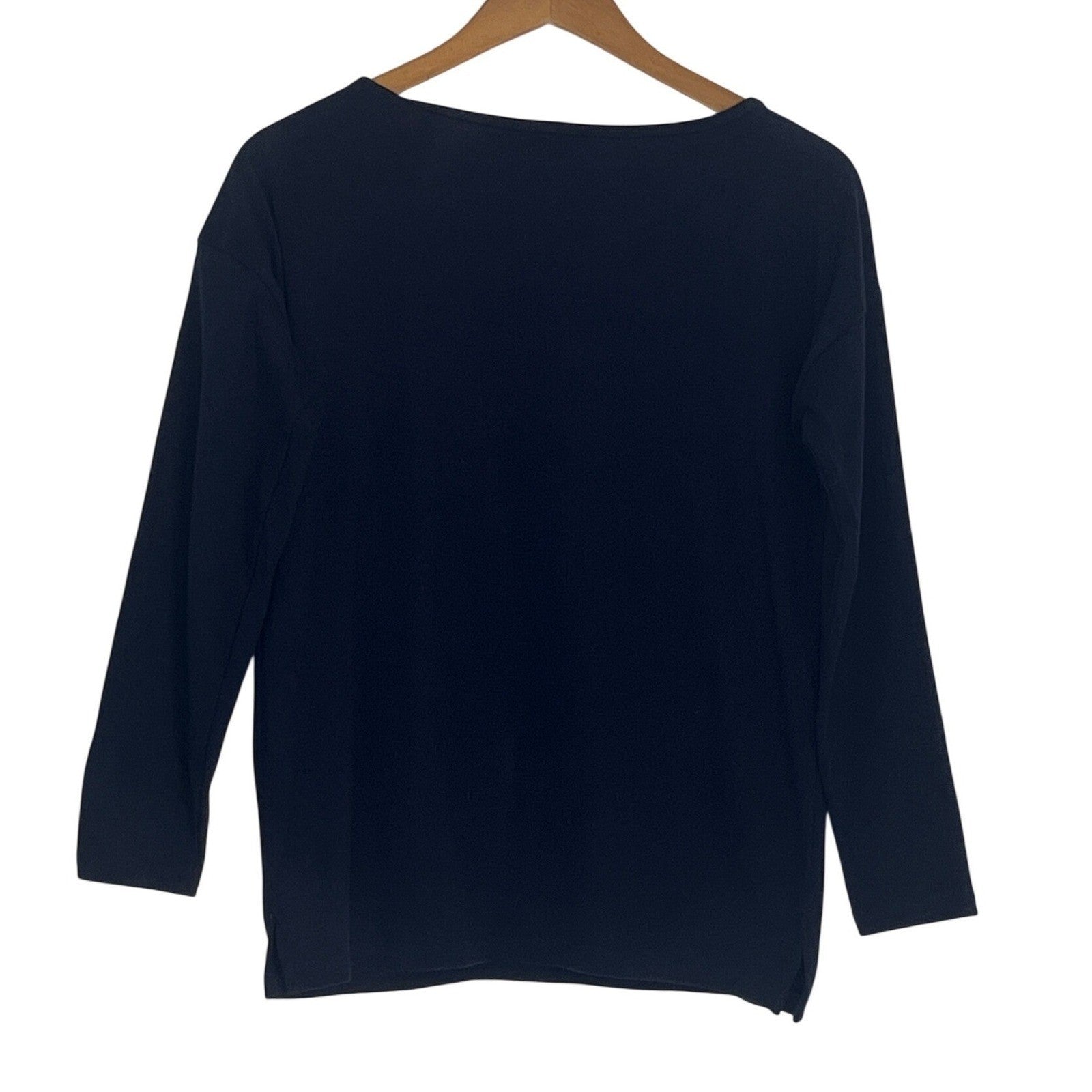 Talbots 100% Cotton Navy Blue Long Sleeve Button Shoulder Top Size SP