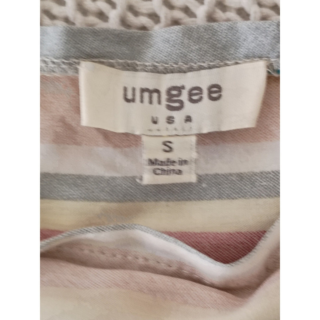 Umgee USA NWOT Pink Blue Striped High-Low Ruffle Midi Skirt Smocked Boho S NWOT