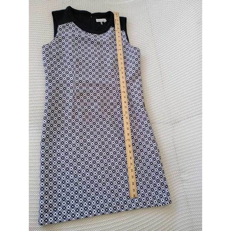 Calvin Klein Black White Geometric Sheath Midi Dress Sleeveless 12 Work Career